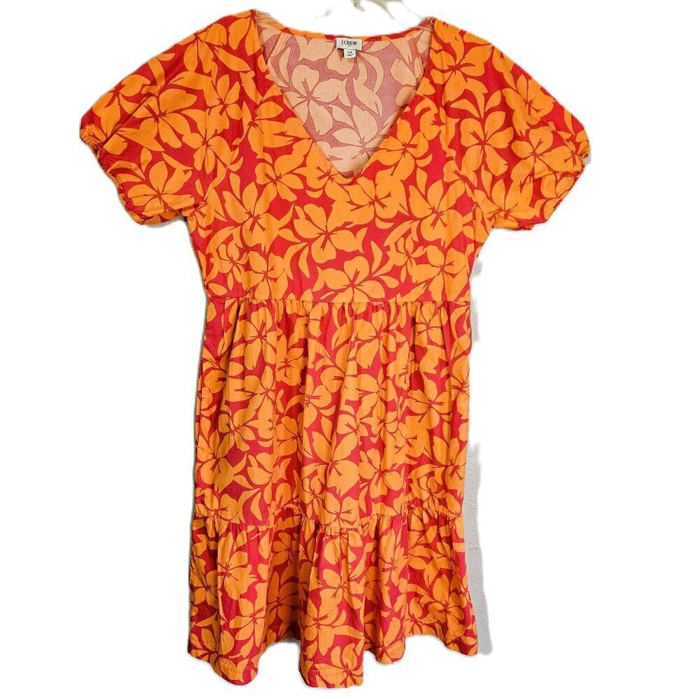 J. Crew Women's Bold Orange Pink Floral Casual Dress Knee Length Size 14